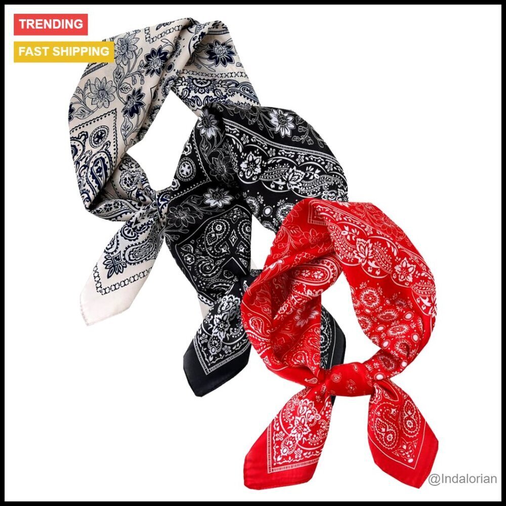 Satin Silk Feeling Square Scarf Versatile Headscarf Necktie Bandana Y2K Chic